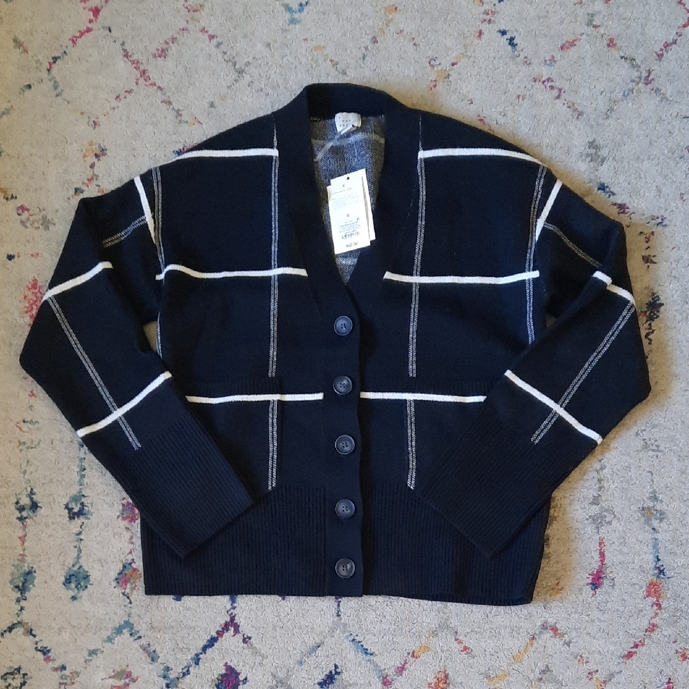NWT A New Day Black Plaid Boyfriend Sweater Small